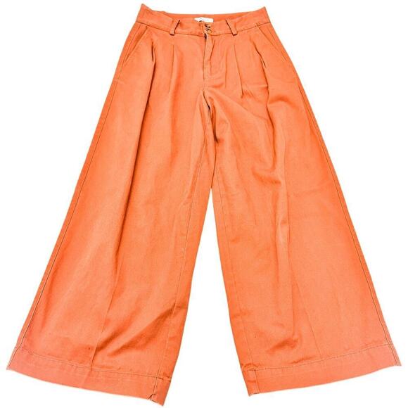 Madewell Orange Wide Leg Pleated Color Jean Denim Front Slack Pants Size 2 - Picture 2 of 8